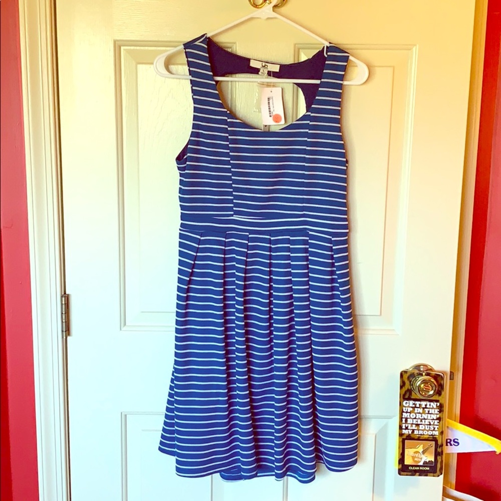 Striped knit skater dress.
